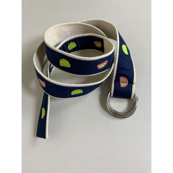 J. Crew Navy Cream Novelty Lime Orange Belt size Medium Large Cotton D Ring - Picture 12 of 12
